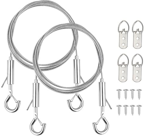 2Pcs Picture Hanging Wires with Hooks, 2m Mirror Hanging Wire, Heavy Duty Stainless Steel Wire Rope for Potted Plants, Chandelier, Photo Frame Hold Up to 66lbs(30kg)