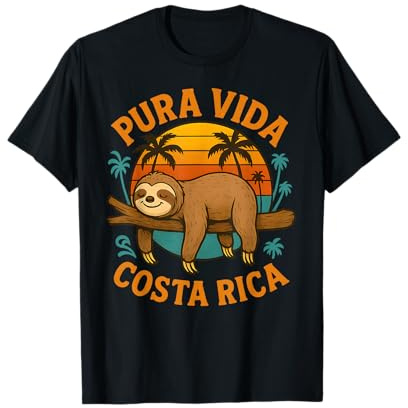 Pura Vida Costa Rica Bradipo Tramonto Palme Maglietta