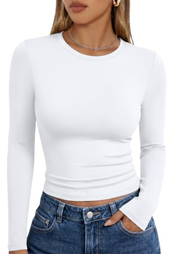 LILLUSORY Fitted Long Sleeve Tops Women Gym Y2k T Shirts White M