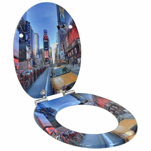 vidaXL Asiento de WC Multicolor 44 x 38 cm Tablero de MDF, Baño Moderno, Instalación de Asiento de Inodoro con Cierre Suave, Accesorio Elegante para Estilo Interior, Mejora Funcional, Montaje Fácil