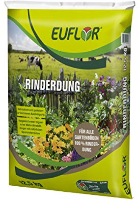 Euflor Rinderdung 12,5 kg Sack • Aus 100% reinem Rinderdung • Organischer Naturdünger, zur Düngung und Bodenverbesserung im Frühjahr und Herbst • Für alle Kulturen geeignet • 12,5 kg
