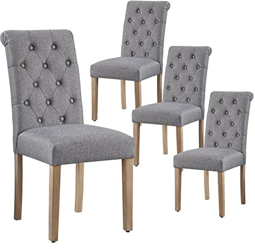 Yaheetech Fabric Dining Chairs Set of 4 with High Back, Dark Grey | Kitchen Chairs with Wooden Legs & Thick Seat Cushion, Upholstered Dining Room Armless Chair for Home Restaurant Living Room