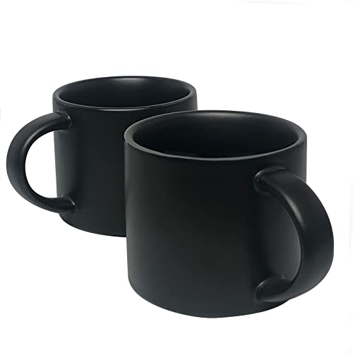 BIcoog Keramikbecher 2 * 400 ml Set Mattierte Keramik Kaffeetasse Teetasse für Büro Zuhause Gesundheit Geschenk Großes Fassungsvermögen 14,2 Unzen Schwarz