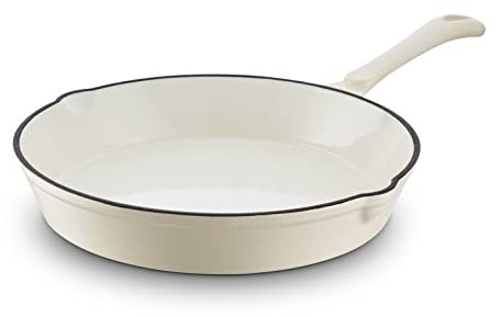 Barbary & Oak BO800255CRM Cast Iron Round Fry Pan with Durable Enamel Interior, 26cm, Camembert Cream