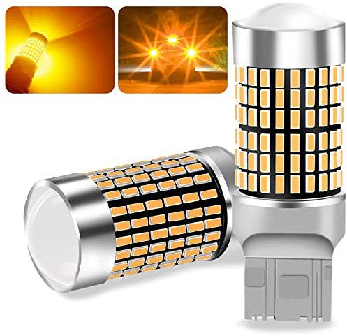 UPXSXT 2Pcs t20 canbus lampara led wy21w ámbar sin hiper flast, 7440 12-24V 23W 144SMD Bombillas impermeables superbrillantes para intermitentes