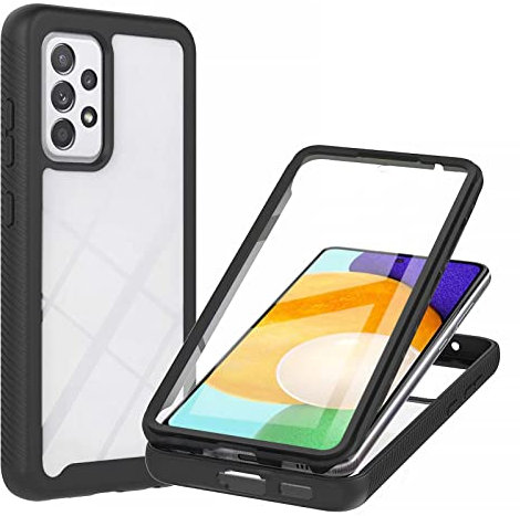 for Samsung Galaxy A52S 5G / A52 5G / A52 4G Case with Built-in Screen Protector, 360 Full Body Protective Cover Heavy Duty Anti-Scratch Shockproof Slim Silicone Bumper Clear Phone Case, Black