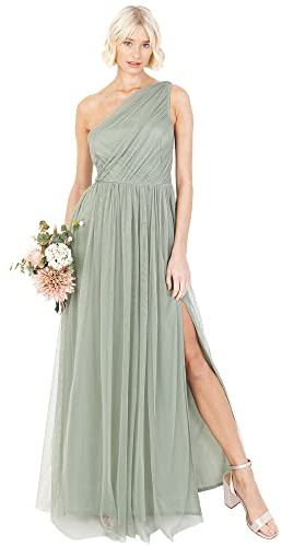 Anaya with Love Women's Womens Ladies Maxi One Cold Shoulder Slit Split Sleeveless Prom Wedding Guest Bridesmaid Dress, Forest Green, 12 UK