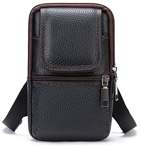 Handy Umhängetasche Herren Leder, Handy Gürteltasche mit Gürtelschlaufe Klein, Leder Handytasche mit Geldbörse zum Umhängen Smartphone Schultertasche Herren Lederholster Handytasche Gürtel Crossbody