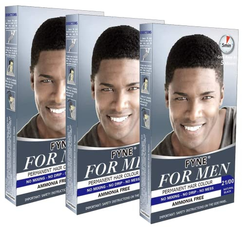 FYNE - Natural Black Permanent Hair Colour | Pack of 3 | Grey Hair Colouring for Men with Comb Applicator Included | Natural-Look Hair Dye | No Mixing Ready to Apply | Ammonia and Cruelty-Free