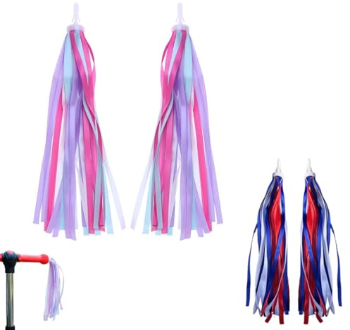 BZKSER Lenkerfransen Streamer Bändchen - 2 Paar Super süße Lenker Quasten, Fahrradlenker Streamer, Lenker Bunte Bänder Streamer für Fahrrad Griffe Dekoration