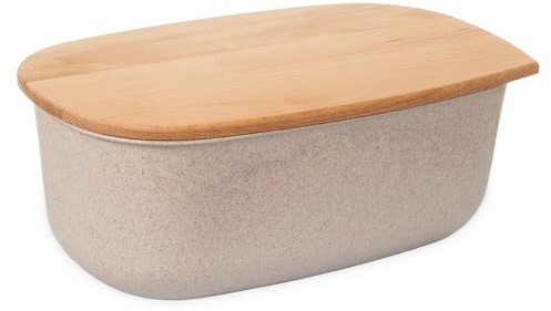 Go Practic Brotkasten mit Holzdeckel, Brotaufbewahrungsbox In Naturbeige, 37,5x23,5x15,5 cm, Perfekt Für Frisches Brot, Brotbehälter Für Die Küche, Elegantes Design, Hygienische Aufbewahrungslösung