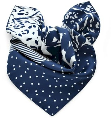 Prettystern 65cm handrolliertes Seidentuch Halstuch Kopftuch Seidenschal Punkt Streifen Floral unisex Damen Herren 14 Dunkelblau