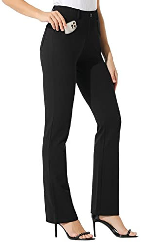WILLIT 31 Damen Yoga Kleid Hose Bootcut Arbeitshose Stretch Büro Casual Gürtelschlaufen Hose 4 Taschen Schwarz XL