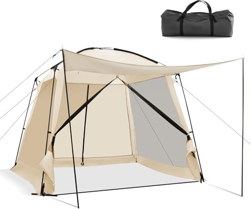 GYNAX Tente de Camping pour 6 à 8 Personnes avec Porche Avant, 2 Portes et 2 Fenêtres en Maille, Tissu Imperméable, Sac de Transport, 300X300X250CM, pour Camping, Randonnée, Voyage Familial