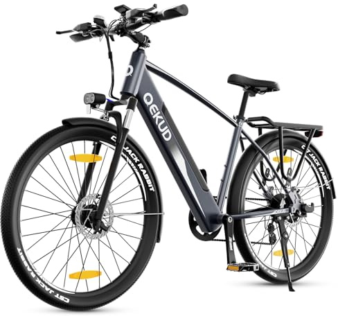 E-cykel mountainbike elcyklar, e-cykel 36 V/12,5 Ah batteri, elcykel för kvinnor och män, 7-växlad växellåda, LCD-skärm, med app (Grå, 27.5)