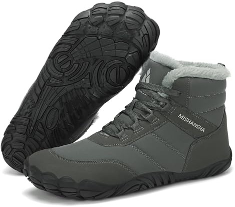 Mishansha Scarpe Uomo Donna Invernali Stivali Scarponcini Neve Stivaletti Caldo Imbottito Scarponi Invernale Barefoot Shoes, Grigio Scuro Gr.43
