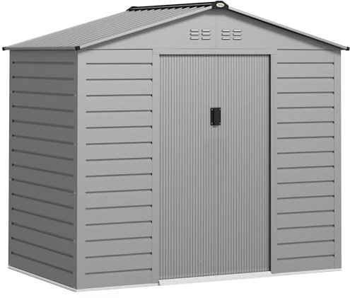 Outsunny Abri de jardin en acier galvanisé 2,43㎡ 213x131x192cm Abri de jardin avec toit à deux versants, porte coulissante verrouillable, résistant aux intempéries, abri de jardin extérieur pour