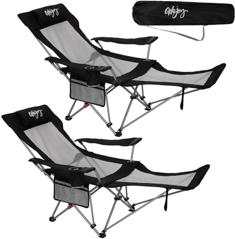 Lot de 2 Chaises de camping #WEJOY pliables 180kg avec repose-pieds, chaise de plage avec dossier réglable en 4 positions, fauteuil relax avec porte-gobelet, chaise longue pour camping en plein air