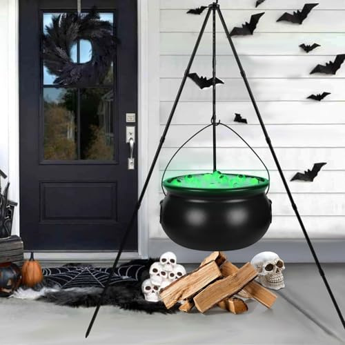 DTYDECLE Halloween Witches Cauldron, Plastic Black Large Witch Bowl on Tripod with Light for Halloween Indoor Outdoor Decoration