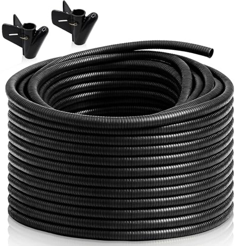120FT 1/2 inch Split Wire Loom Tubing Kit with 2 Clamps - Flexible Abrasion Resistant Conduit for Automotive, Mechanical Cable Protection