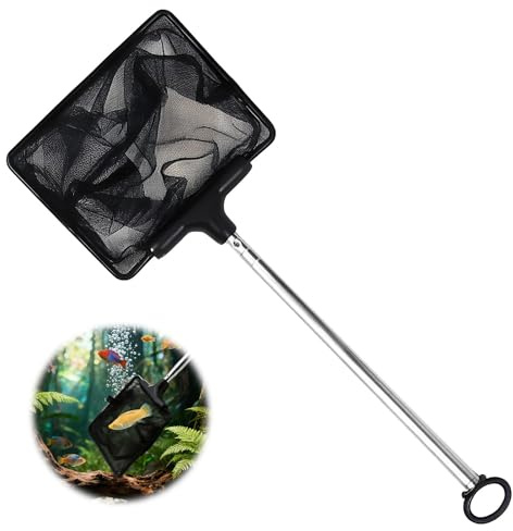 1 Piece Telescopic Aquarium Fish Net Small Pond Net Fishing Nylon Mesh Soft Fine Mesh Aquarium Skimmer Nets with Extendable Stainless Steel Handle 19.5-42.5cm for Fish Tanks Pools and Creeks