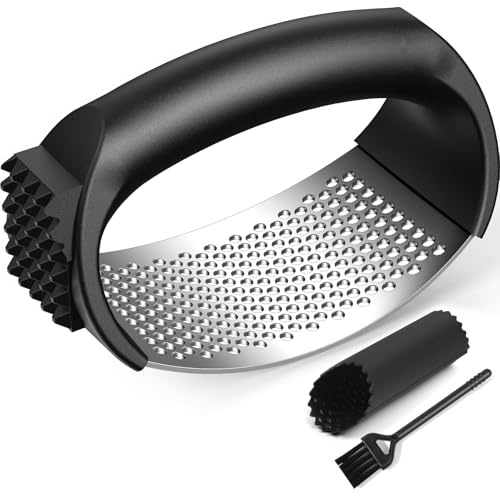 Garlic Press Rocker Set with Garlic Peeler & Cleaning Brush,Stainless Steel Garlic Mincer Crusher,Easy Kitchen Gadget for Effortless Smashing,Kitchen Essentials,Home and Kitchen Utensils Accessories