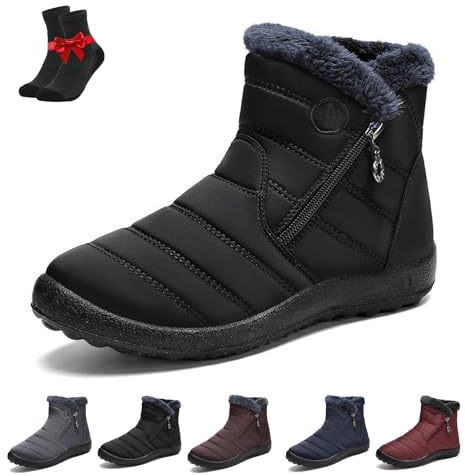 Kirposh Bottes d'hiver for femmes, bottines imperméables à enfiler, doublées de fourrure, avec fermeture éclair latérale(Black,38 EU)