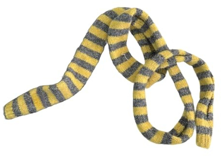 Kashmirscarf， Stickad ullhalsduk for kvinnor flerfärgad randig 10x160cm(Yellow Gray)