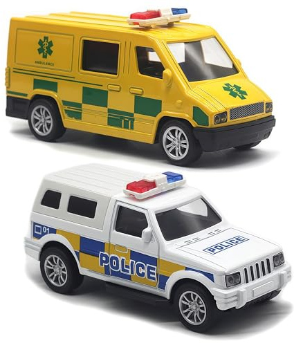 MYPPRFC Model Car, 2PCS Toy Vehicles Set Friction Powered Vehicle Ambulance Toy Diecast Model Cars, 1:43 Scale Emergency Vehicle Toys Souvenir Gifts for Boys and Girls