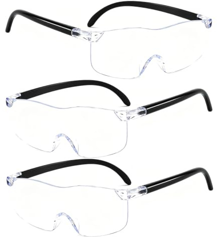 3 stycken förstoringsglas för glasögonbärare svarta förstoringsglasögon med 5 x 10 x 16 x förstoring läshjälp för seniorer närarbete läsning sömnad hantverk reparation korsstygn modellbygge