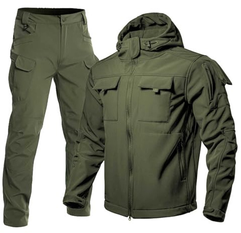 Generisch Conjunto de pantalones de invierno para hombre, térmico, cortavientos, para exteriores, ajustados, para senderismo, escalada, ropa de ocio, verde, S