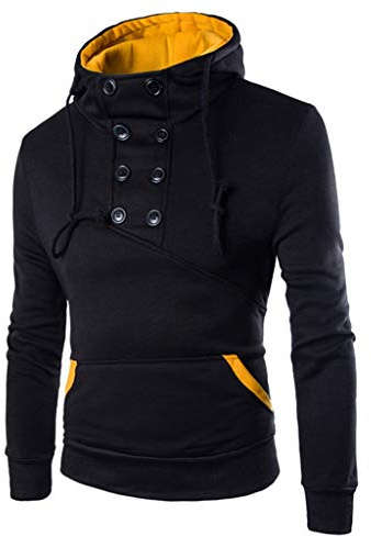 Långärmad tröja med knappslå solid herr, sweatjacka med huva vinter | Sweatshirt jacka med ståkrage herr, Colour Block Kangaroo huvtröja muddar pullover dragsko långärmad tröja sweatjacka