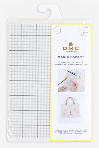 DMC - Magic Paper A4 Cuadrícula intermedia - 1 hoja blanca A4, soluble y autoadhesiva - Bordado tradicional y punto de cruz
