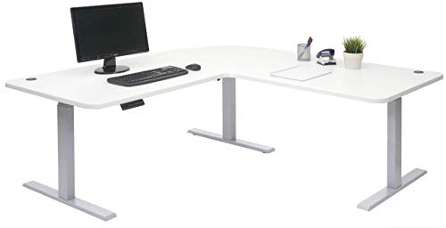 Mendler Eck-Schreibtisch HWC-D40, Computertisch elektrisch höhenverstellbar 178x178cm 84kg MVG - weiß, grau