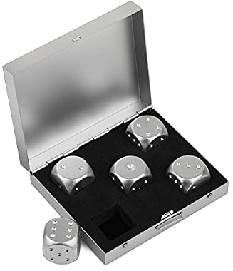 DS.DISTINCTIVE STYLE Aluminum Alloy Dice 5 Pieces 16mm Portable Metal Dices with Case 6 Sided Dice for Party Game
