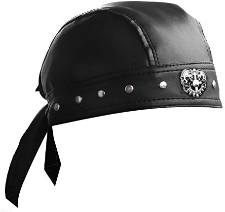 ASDICOXB Cycling Bandana Doo Rags Adjustable Skull Cap Motorcycle Biker Leather Cap Black (Black)