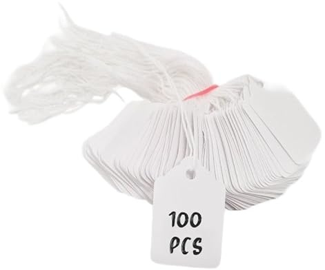 Swift Strung Tags White Card Clothing Parcel Label String Hanging Gift Swing Tickets Kraft Hang Price Labelling 48mm x 32mm (Pack of 100)