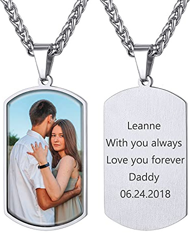 GoldChic Chapa Collar Guarda Foto Del Perro Mascota Personalizados Texto y Color, Colgante Militar Para Hija Niña Familia Acero Inoxidable Platino