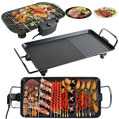 Jupitor Teppanyaki Grill Pan Indoor Smokeless Electric Table Top Griddle Hot Plate Cooking Non-Stick Barbecue with Fat Drip Tray & Temperature Adjustment, Large 48x27x8cm