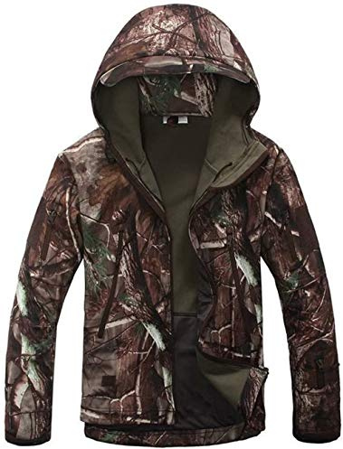 Czen Chaqueta Softshell de camuflaje táctico para hombre Otoño Invierno Ejército al aire libre Militar Forro polar Chaqueta impermeable con capucha Abrigo de caza (trees,M)