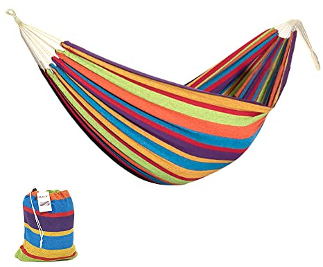 Amaca in Cotone per giardino, terrazze, viaggi, campeggio. Amaca per 2 persone all'aperto con borsa per il trasporto inclusa. (Peso fino a 150 kg - Misure 150 x 180 cm)