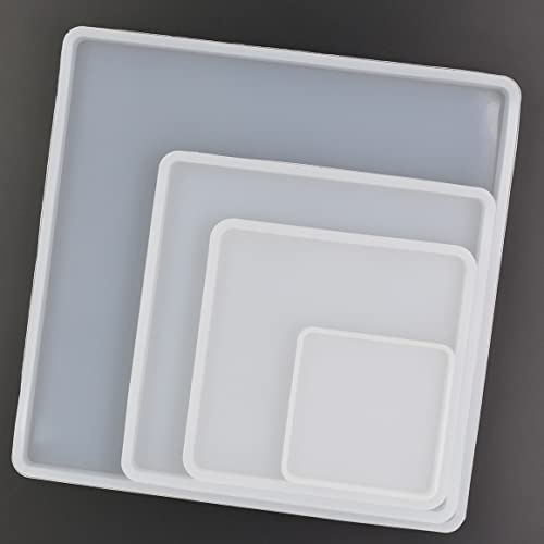 4Set Square Shape Epoxy Mold Size 18cm, 13cm, 10cm, 6cm Large and Small Square Coastr DIY Resin Casting Silicone Mold