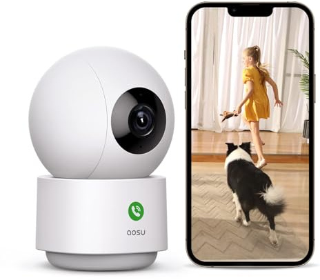 aosu 2K Security Camera Indoor, Baby Monitor Pet Camera 360-Degree for Home Security with 2.4 GHz Wi-Fi Router, One-Touch Call, Smart Motion Tracking, IR Night Vision, Compatible with Alexa