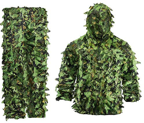 KVSERT Traje de camuflaje de flores pegajosas hojas biónicas para caza, traje de Ghillie Woodland Camuflaje Universal Camo Set (B)