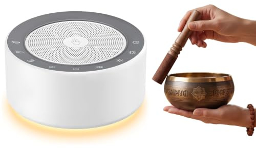 Kipcush Automatic Tibetan Singing Bowl Sound Machine – 7 Authentic Himalayan Tones, 7-Color Night Light, Touch Control & Timer – No Manual Striking for Meditation, Yoga, Stress Relief – Plug-In