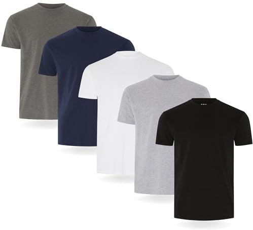 FM London 3/5-Pack Mens T Shirt - Premium Weight T-Shirts with Lightly Fitted Design - Super Soft T-Shirt Made with 100% Cotton - Stretch Men's T-Shirts for any Occasion - Durable Comfort Fit