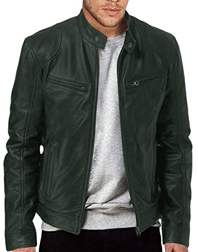 Men's Leather Biker Jacket - Vintage Leather Jacket Men Motorcycle - Stand Collar Distressed Leather Bomber Jacket Men