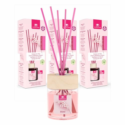 Cristalinas 35ml Cherry Blossom Reed Diffusers for Home - Fragrance Lasts up to 8 weeks - Room Diffuser Sticks with Coloured Fragrance Oil