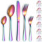 Tafelbesteck-Set 30 Teile für 6 Personen, ReaNea Regenbogen-Besteck-Set, Titan-Besteck-Set, inkl. Tafelmesser, Tafellöffel, Tafelgabeln, Teelöffel, Salatgabeln, spülmaschinenfest