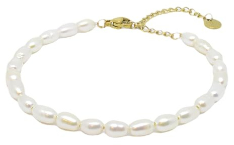 Selfmade Jewelry Sötvattenspärlor armband – inkl. smyckeslåda, längd ca 21 cm (+ 5 cm förlängningskedja) pärlarmband vit, +5cm Verlängerungskette, Rostfritt stål
